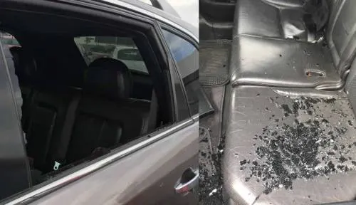 Dan cristalazo a vehículo en el CCU