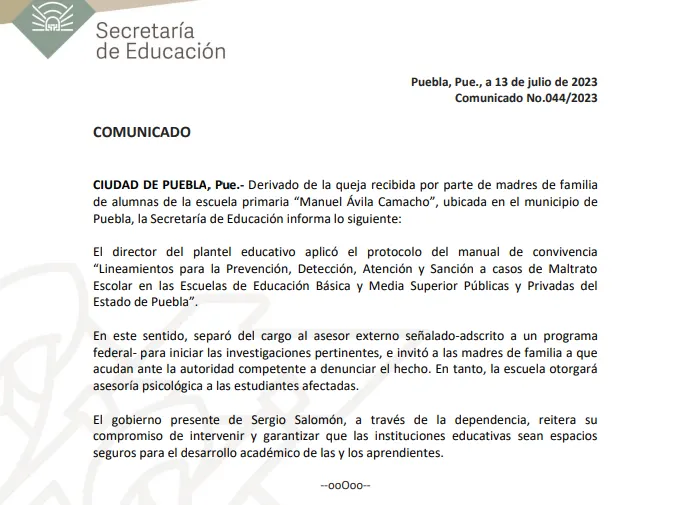 Comunicado SEP/ Foto: SEP