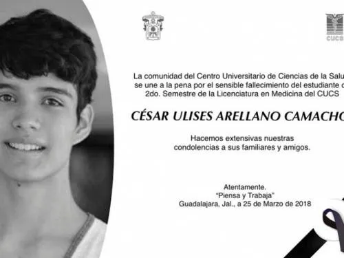 UdeG lamenta fallecimiento del estudiante César Ulises Arellano