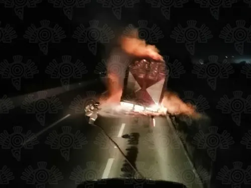Se incendia tráiler en la autopista Puebla-Orizaba, pobladores se llevan su mercancía