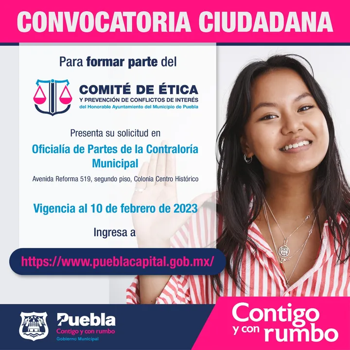 Ayuntamiento de  Puebla invita a formar parte del comité de ética y prevención de conflictos de interés