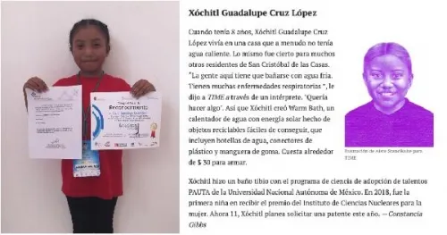 La revista “Time” destaca a niña chiapaneca como referente en innovación