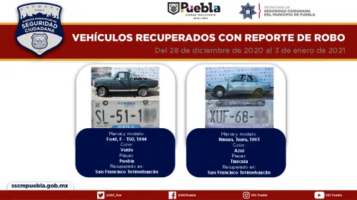 Recuperó Policía Municipal de Puebla 10 vehículos con reporte de robo