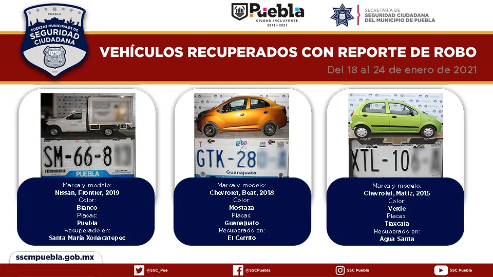 Vehículos recuperados del 18 al 24 de enero