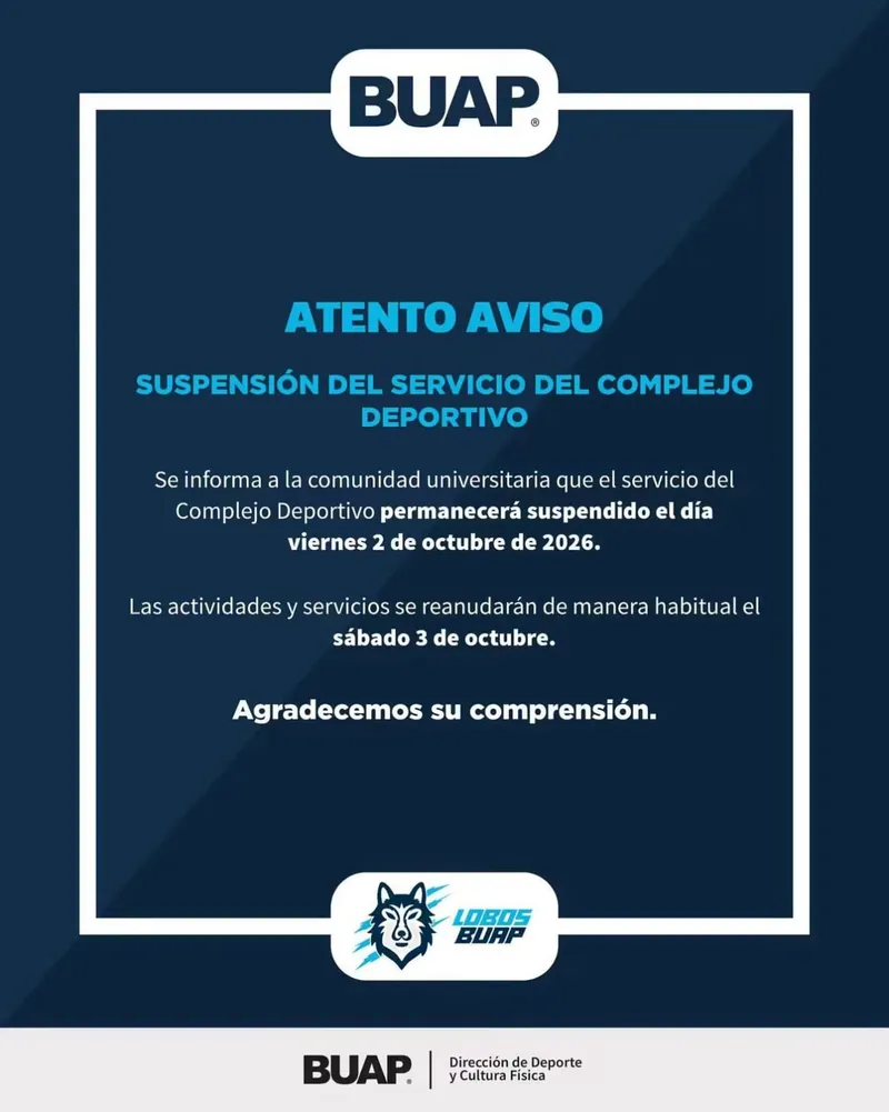 BUAP suspenderá actividades este viernes 2 de octubre; habrá puente para estudiantes