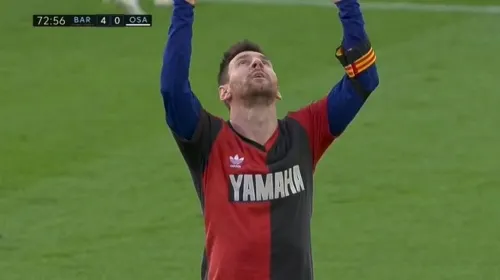 Messi marcó con el Barça y se lo dedicó a Maradona con la playera de Newell’s