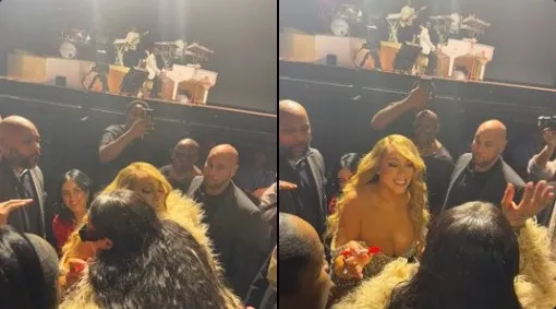 Mariah Carey firma el pecho de Rihanna durante su concierto en Nueva York