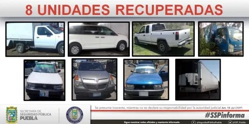 La SSP Estatal de Puebla recuperó ocho vehículos que cuentan con reporte de robo