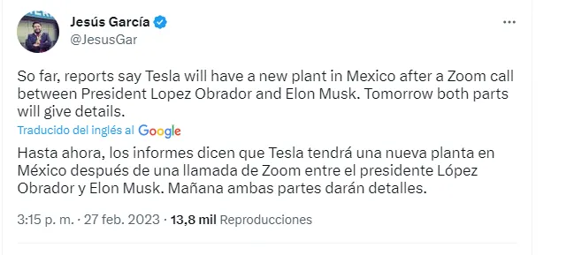 Tweet Tesla 3