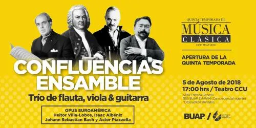 Trío de flauta, viola y guitarra abrirá la 5ª temporada de música clásica del CCU BUAP