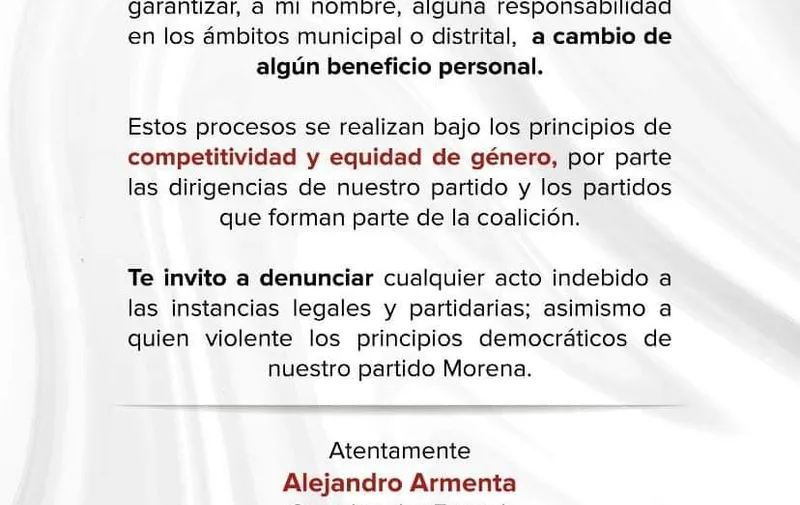 Comunicado Alejandro Armenta/ Foto: Redes