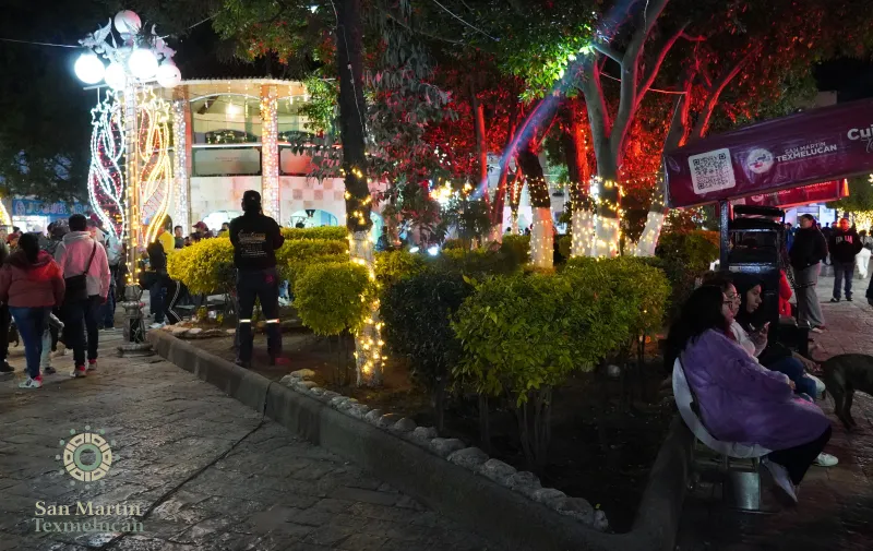 Texmeluquenses asisten con entusiasmo al encendido del árbol navideño