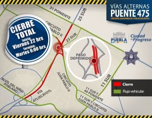 Cierre total en puente 475 este fin de semana