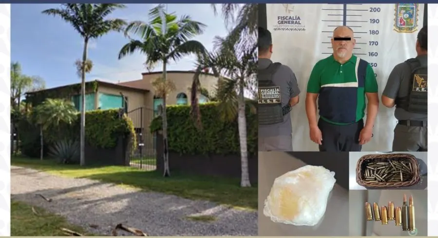Catea la FGE la finca "La Tuza" en Tepeojuma; detuvo a presunto extorsionador de comerciantes, aseguró droga y cartuchos útiles