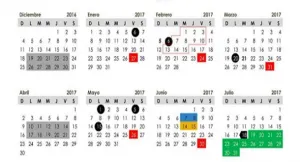 Calendario: días festivos y puentes de 2017
