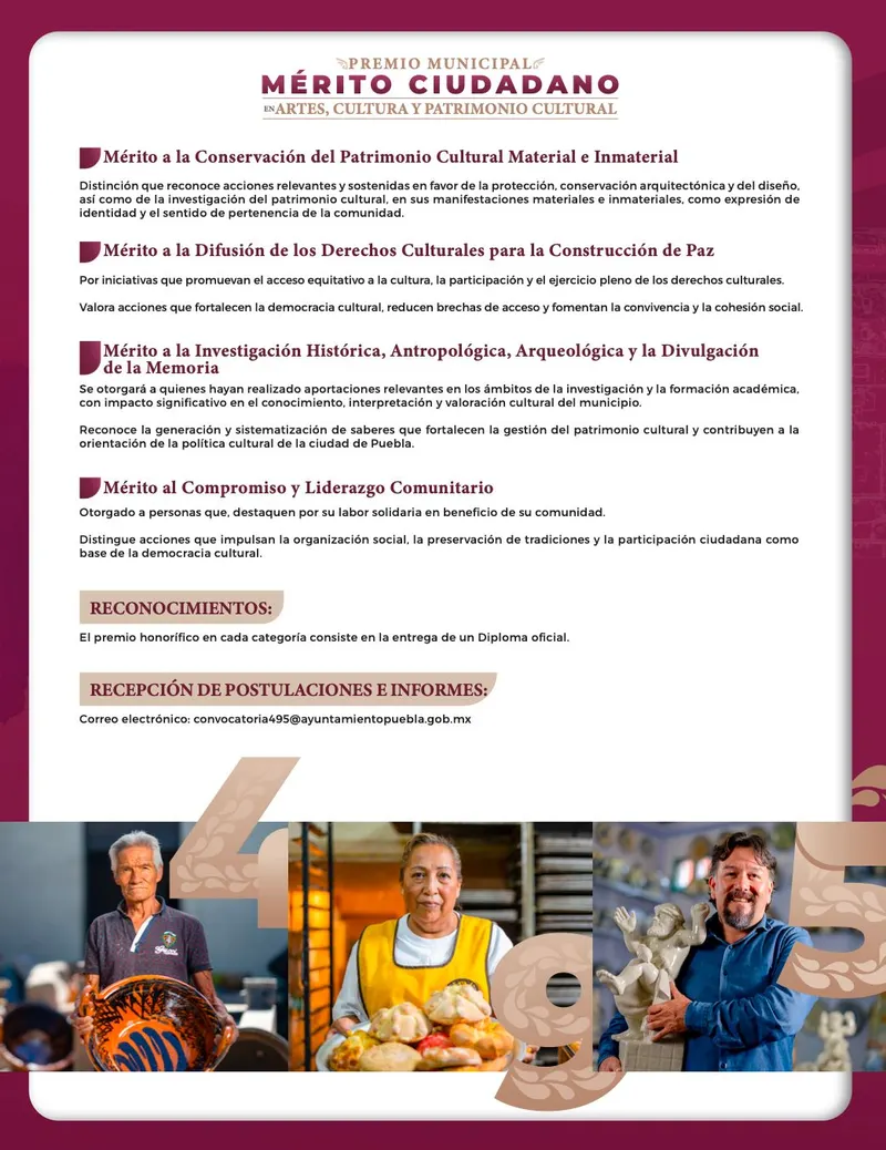Ayuntamiento de Puebla lanza convocatoria al Premio Municipal al Mérito Ciudadano en Artes y Cultura