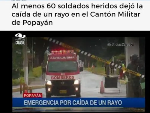 Cae rayo sobre 58 soldados en Colombia