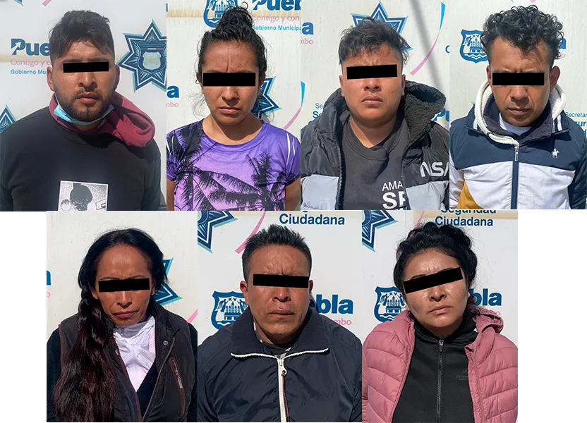 POLICÍA MUNICIPAL DE PUEBLA DETUVO A SIETE ASALTANTES DE USUARIOS DEL TRANSPORTE PÚBLICO Y TRANSEÚNTE