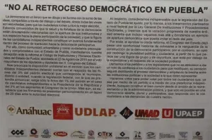 Organismos y universidades despliegan mensaje contra reforma política