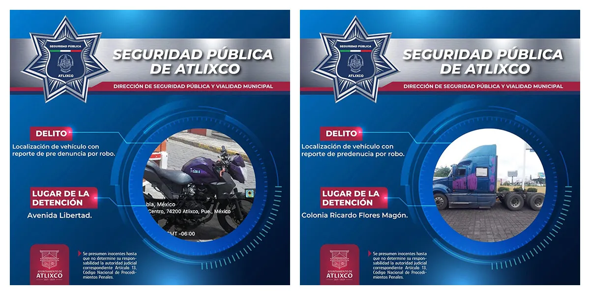 Ssp Atlixco Vehiculos Con Reporte De Robo Recuperados
