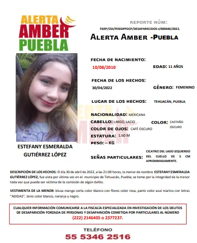 Se activa Alerta Amber para localizar a Estefany Esmeralda de 11 años