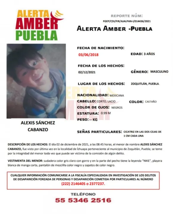 Activan alerta para localizar a Alexis, extraviado en Zoquitlán