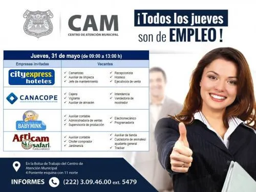 Empresas de diversos rubros ofertarán sus vacantes el próximo jueves en el CAM