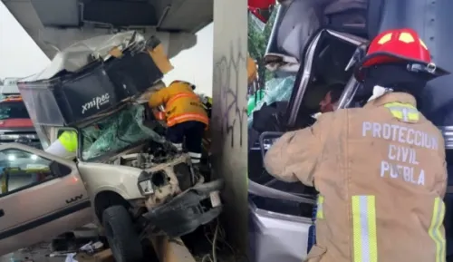 Conductor choca contra muro y queda prensado en la México-Puebla