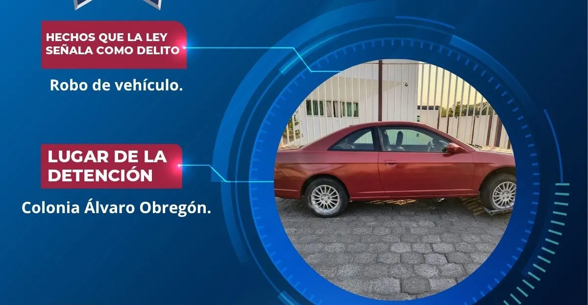 Rápida respuesta de la Policía de Atlixco permitió recuperar un vehículo robado en la colonia Álvaro Obregón