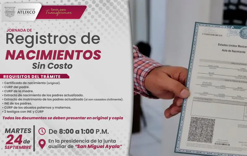 Atlixco tendrá nueva jornada de registros de nacimiento sin costo