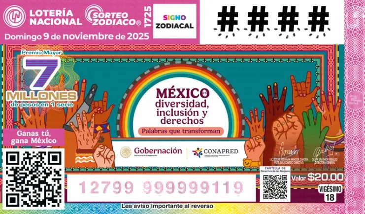 Conapred y Lotería Nacional emiten billete que promueve la importancia de la inclusión y la no discriminación