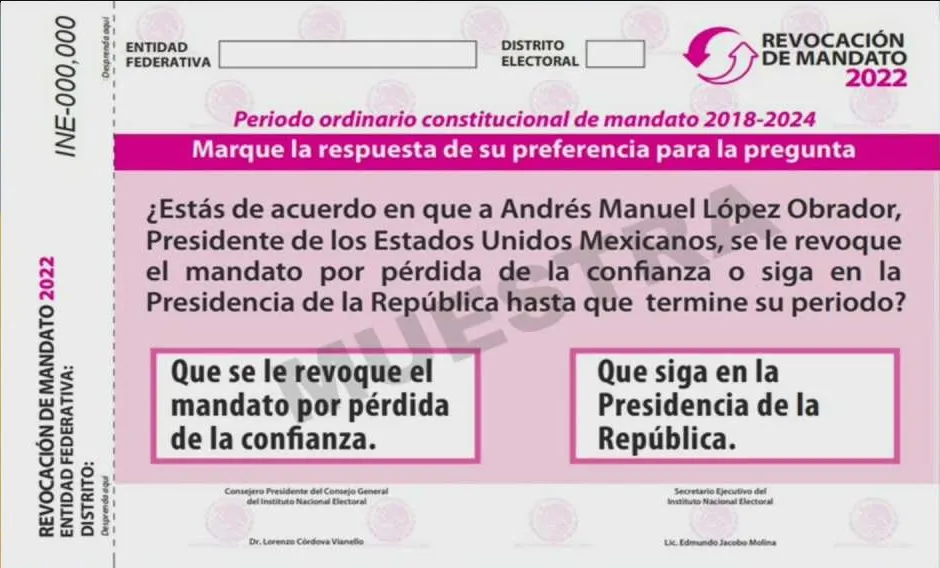 Así será la boleta para votar la revocación de mandato de AMLO