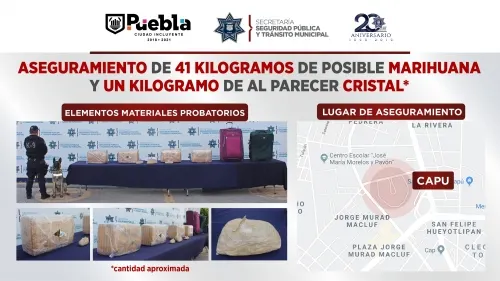 Aseguró unidad canina de la policía municipal de Puebla alrededor de 42 kilogramos de posible droga