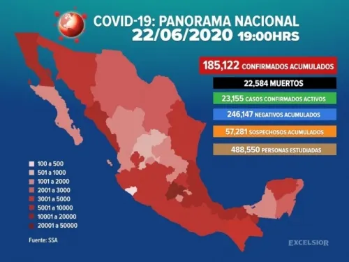 Suman 185,122 los casos positivos de covid-19 en México