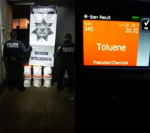 Policía Federal asegura camión con 120 litros de precursor químico en Puebla