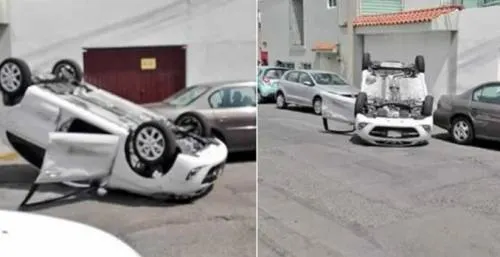 Automóvil se voltea en la colonia el Cerrito