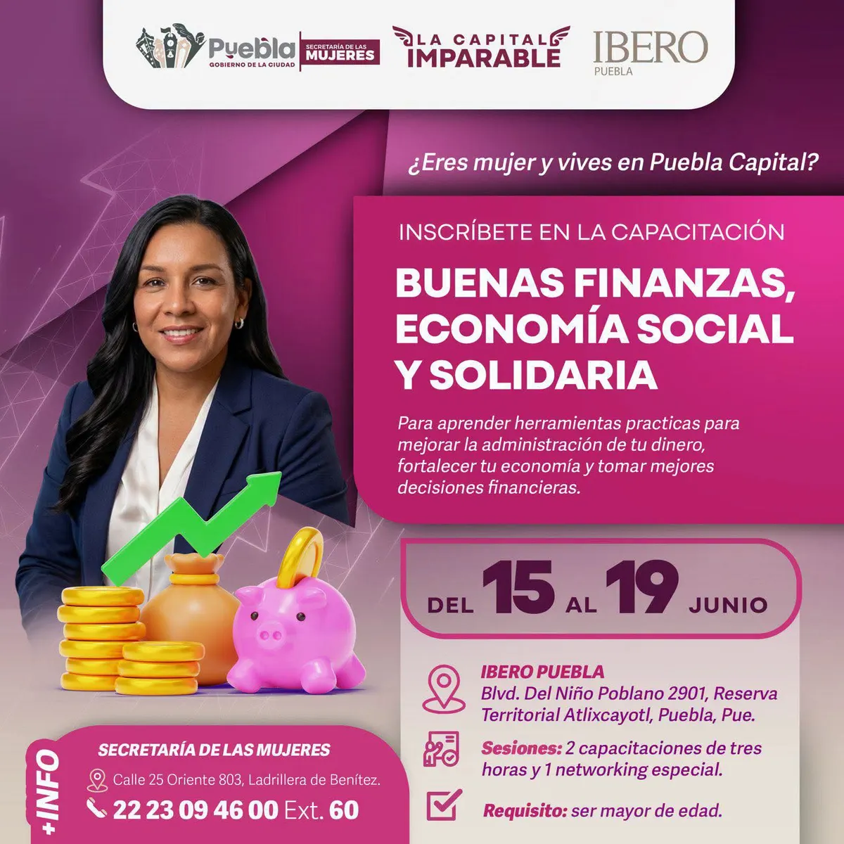 Secretaría de las Mujeres invita a capacitación gratuita sobre finanzas y economía social en Puebla capital