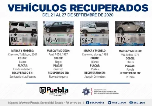 Remitió policía municipal de Puebla 23 vehículos ante el Agente del Ministerio Público