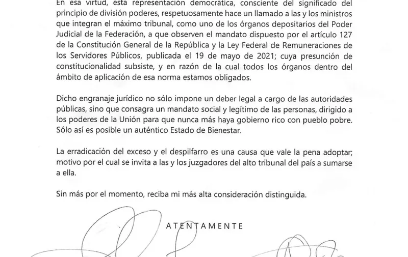Alejandro Armenta y Citlali Hernández piden respeto a la Ley de Remuneraciones por parte de los ministros de la SCJN