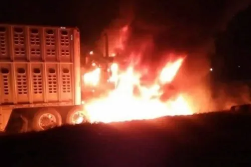 Delincuentes se pelean por tractocamión y le prenden fuego en Acatzingo