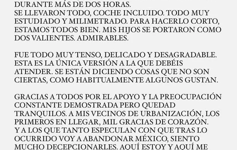Comunicado de Miguel Bosé tras el asalto