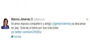Muere Genaro Ramírez; lo confirmó su esposa Blanca Jiménez