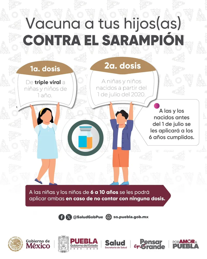 Salud estatal confirma nuevo caso de sarampión en Puebla; se refuerza vigilancia epidemiológica