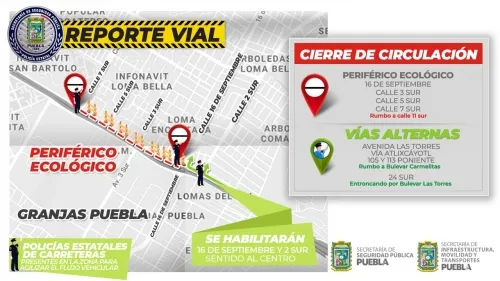 Cierres en Periférico Ecológico por reconstrucción