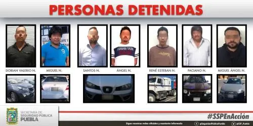 La SSP del Estado de Puebla detuvo a siete hombres en posesión de vehículos con reporte de robo