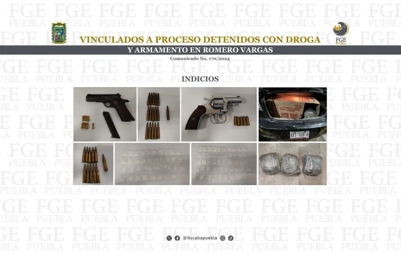 Vinculan a proceso a dos hombres detenidos con droga y armas en Romero Vargas