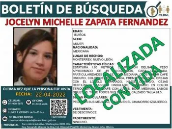 Encuentran con vida a Jocelyn Michelle, joven 16 años desaparecida en Monterrey