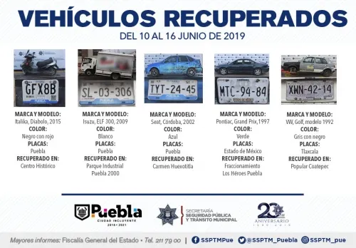 Exitosamente, recuperó Policía Municipal de Puebla 13 vehículos con reporte de robo