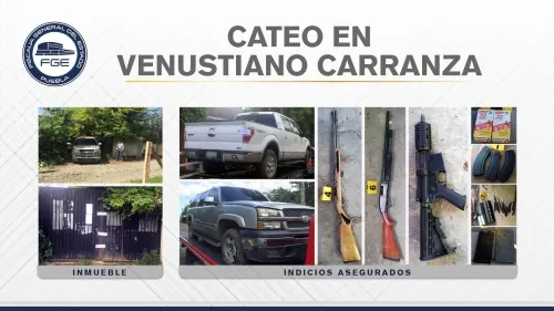 En Venustiano Carranza, FGE aseguró armas, camionetas y un inhibidor de señal
