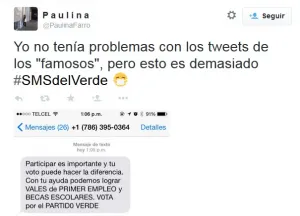 Denuncian en redes mensajes SMS del Verde